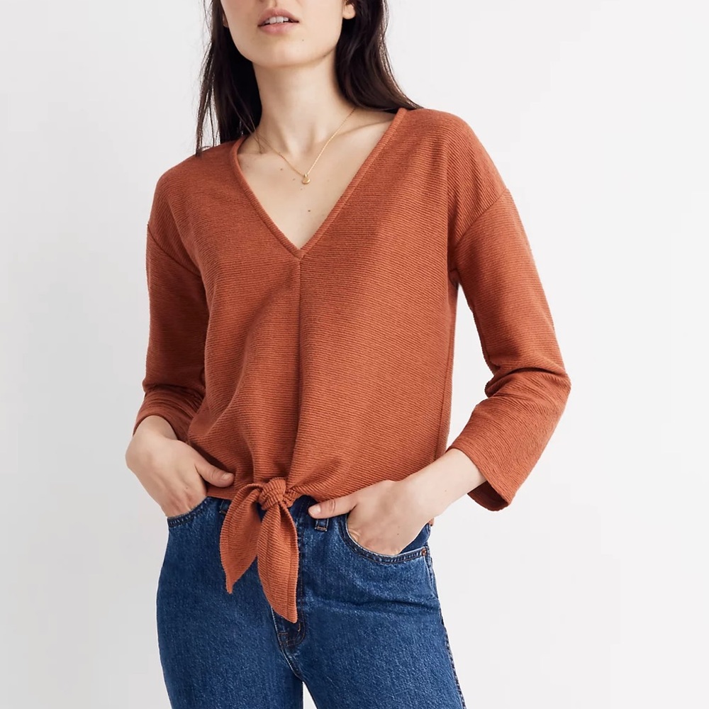 Madewell Texture & Thread Long-Sleeve Tie-Front Top